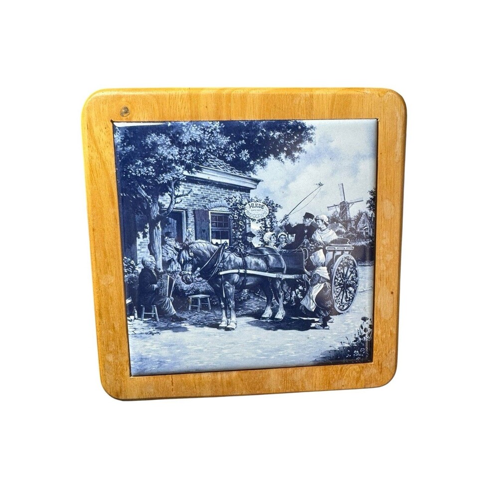 Vintage Ter Steege Delft Holland Tile 6” Delftware Blue & White Wall Hanging